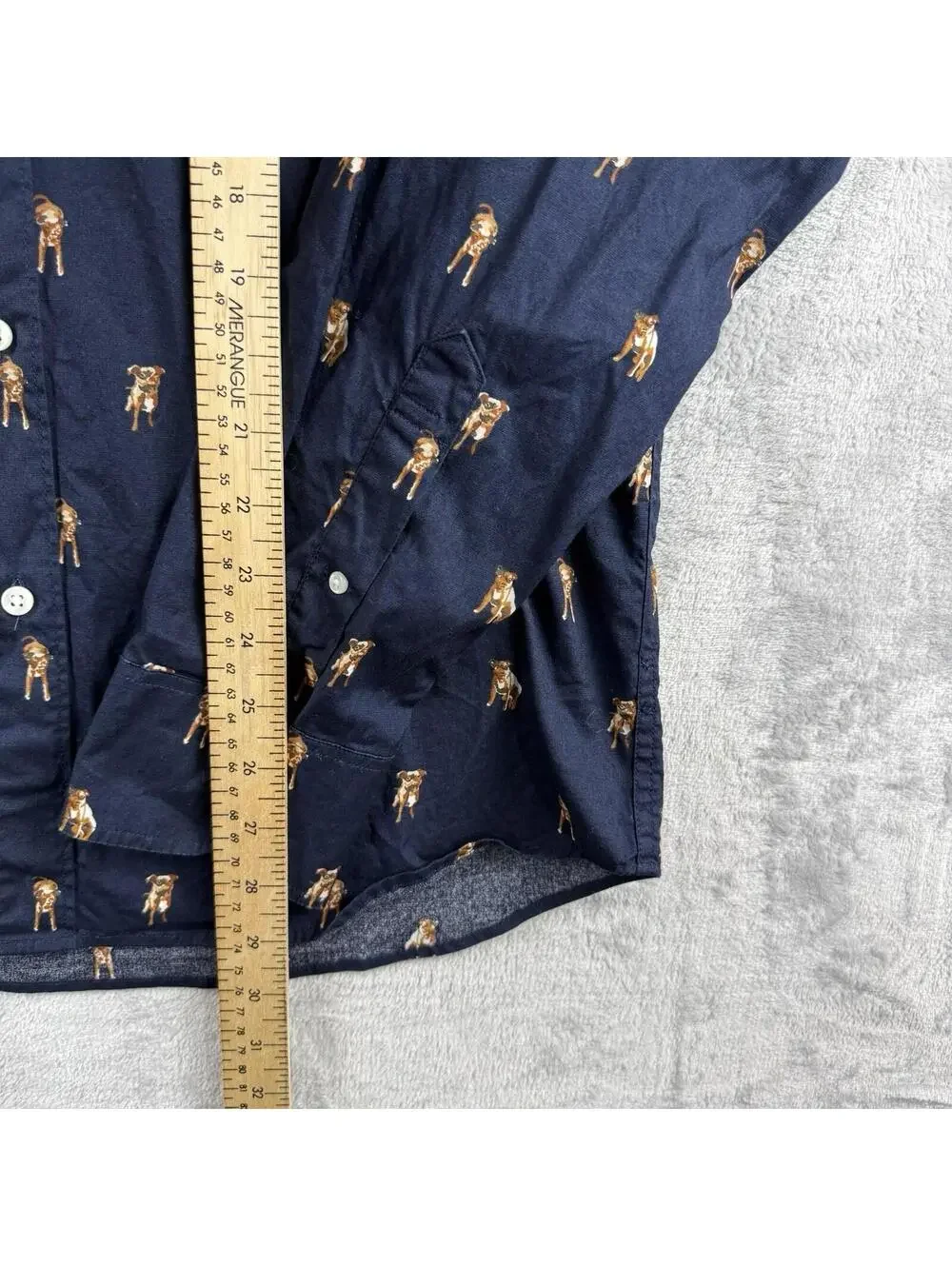 J.Crew Secret Wash Shirt Men Medium Navy Dog Print Button Front Stretch Slim Fit